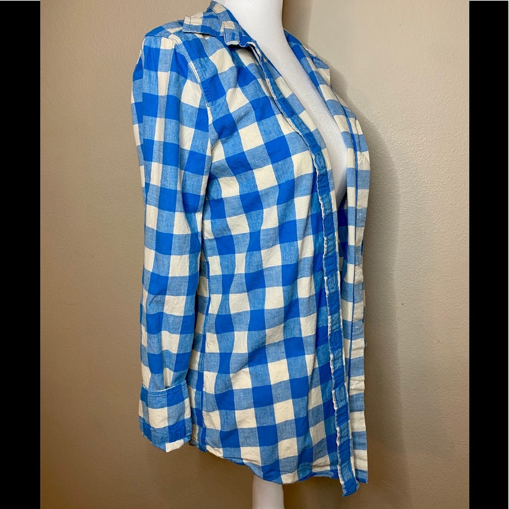 J.Crew Blue Plaid Button-Up Shirt Women’s XS | Roll Tab Sleeves | Long Sleeve